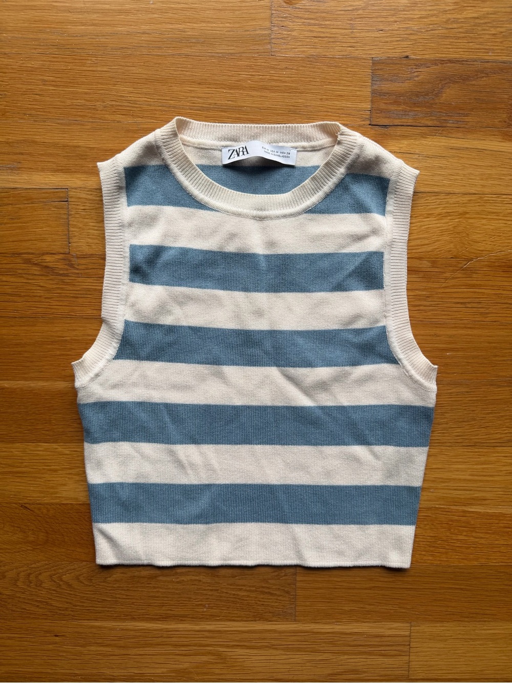 Zara Blue & Cream Striped Knit Tank Top - Size Medium